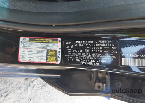 2012 Kia Rio Lx from USA, damaged, VIN KNADM4A30C6072790